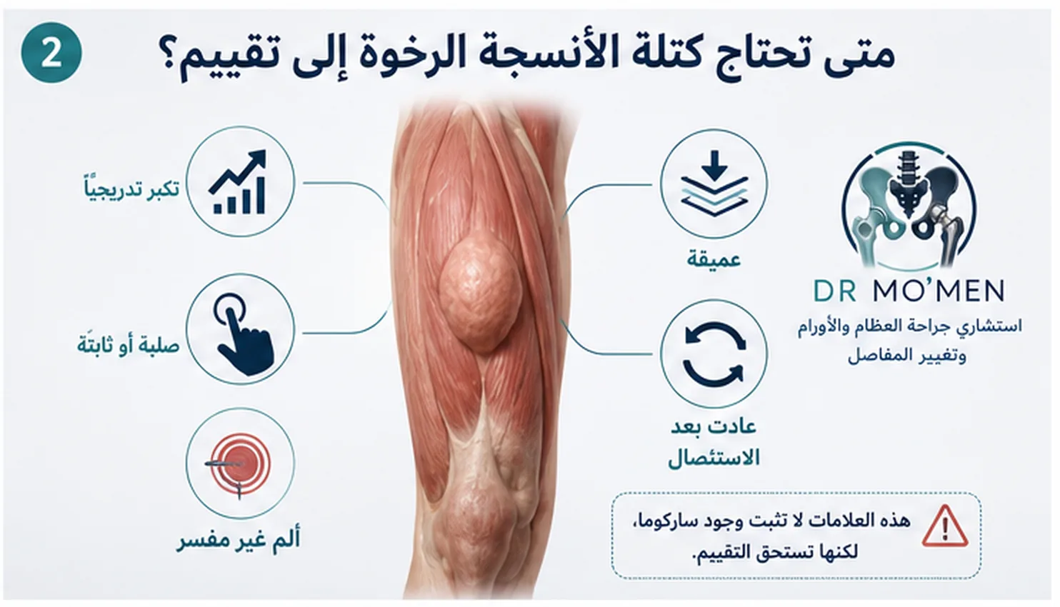 إنفوجرافيك يوضح علامات تستحق تقييم كتلة الأنسجة الرخوة