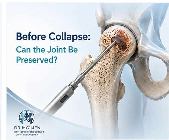3D medical illustration of core decompression for pre-collapse AVN.