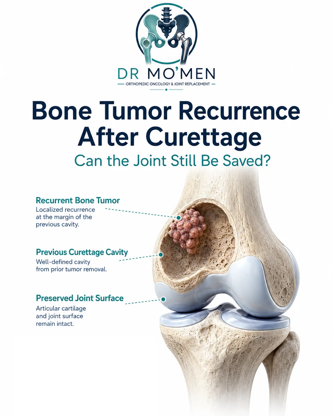 Recurrent bone tumor near the knee after previous curettage with the native joint surface preserved