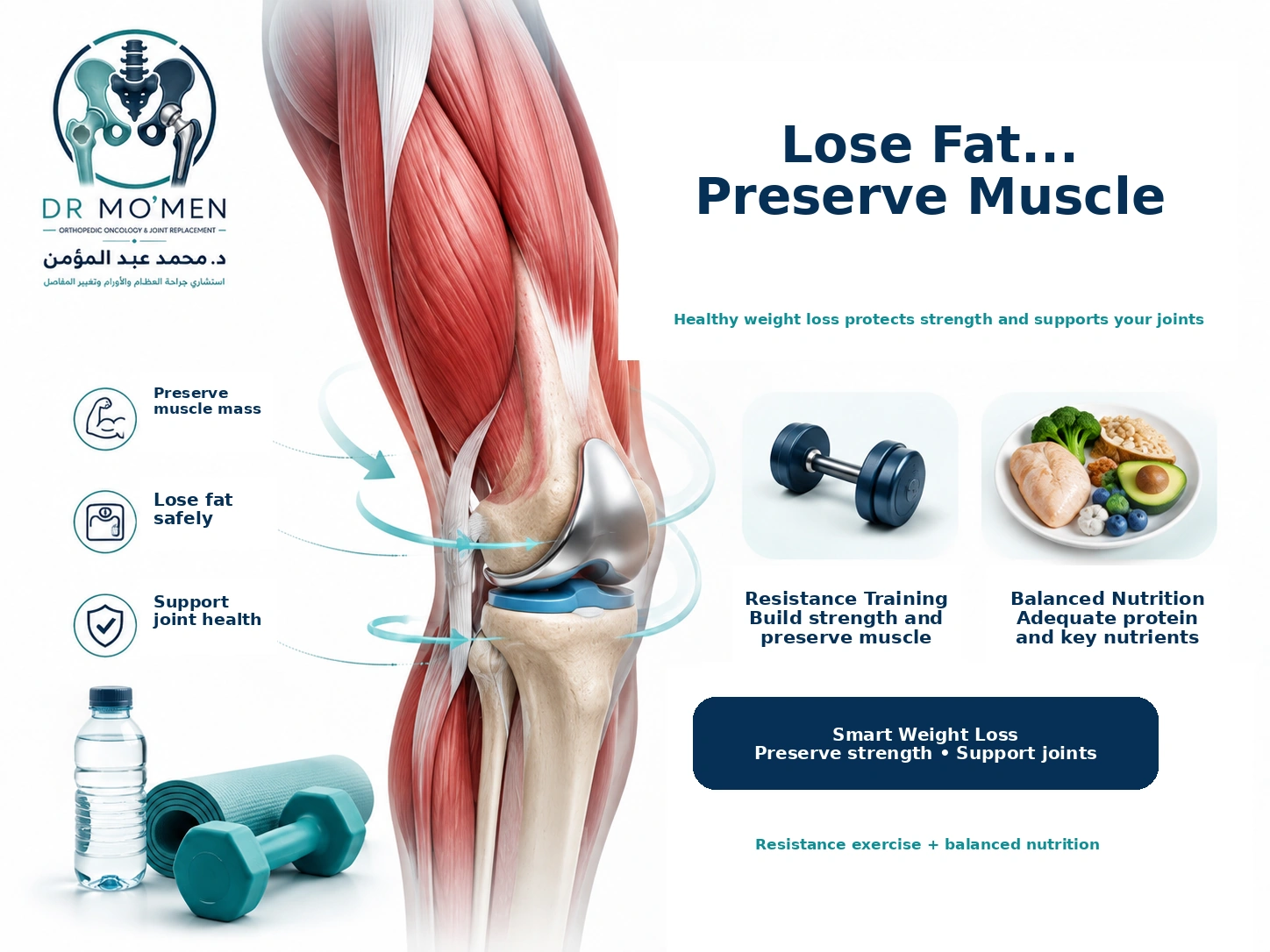 Medical illustration showing quadriceps strengthening during medically supervised weight loss