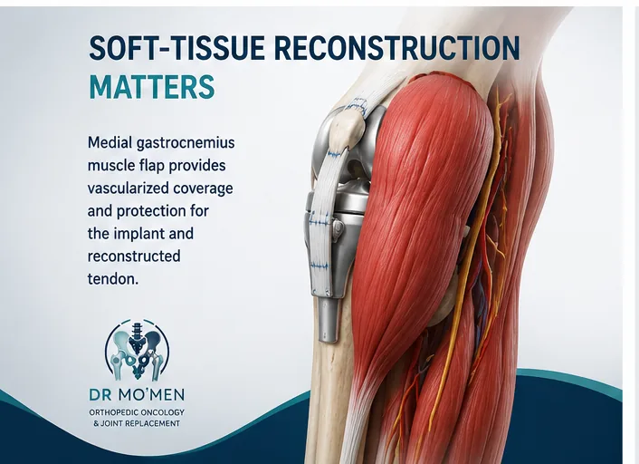 Medial gastrocnemius muscle flap covering a proximal tibial megaprosthesis