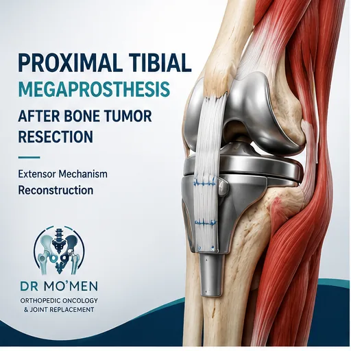 Proximal tibial megaprosthesis after bone tumor resection with extensor mechanism reconstruction
