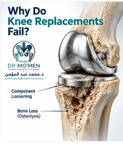 Aseptic loosening and bone loss Medical illustration showing aseptic loosening and bone loss around a total knee replacement.