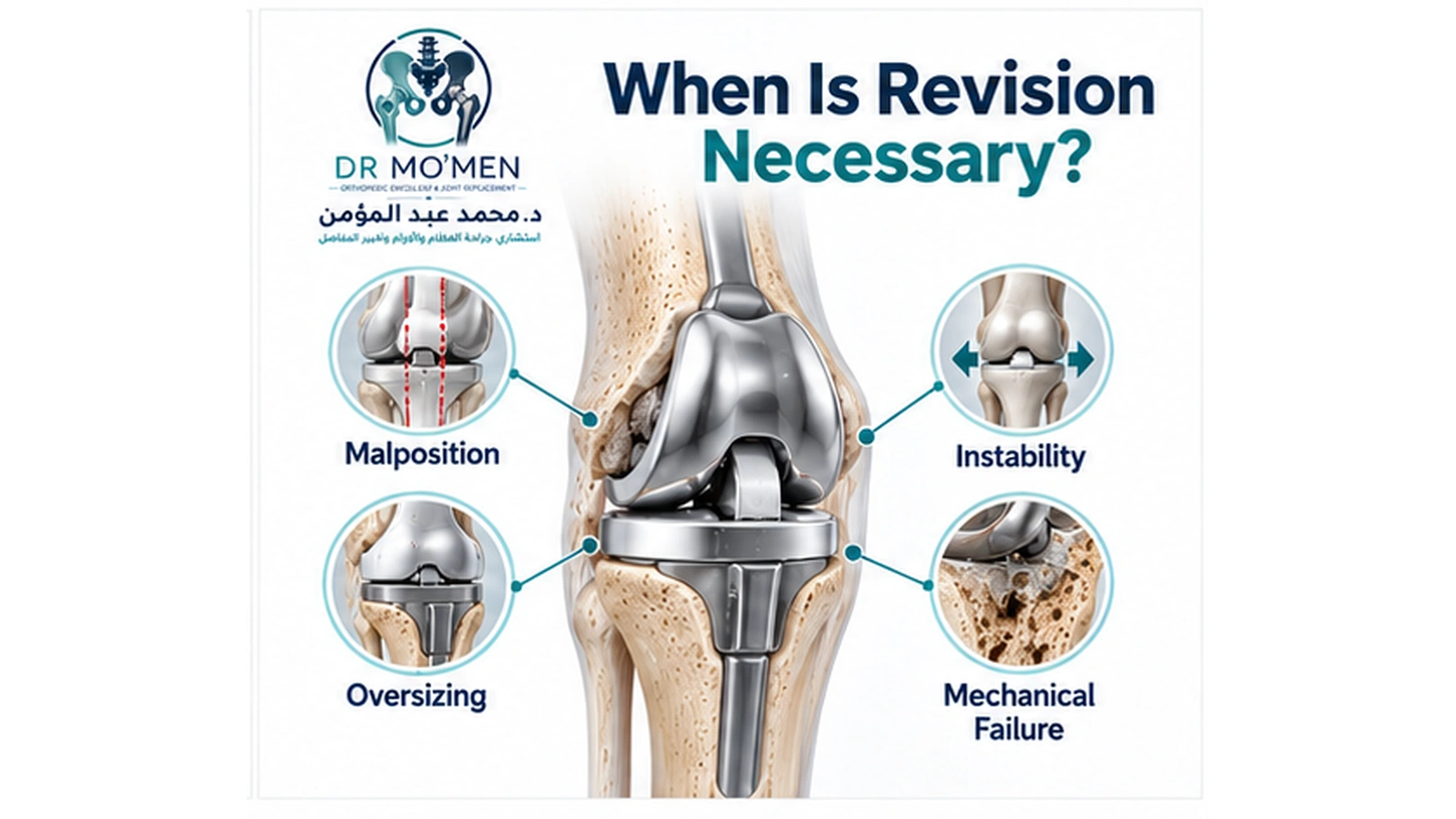 When Is Revision Necessary? 3D medical illustration showing mechanical reasons revision may be necessary in a stiff knee replacement.