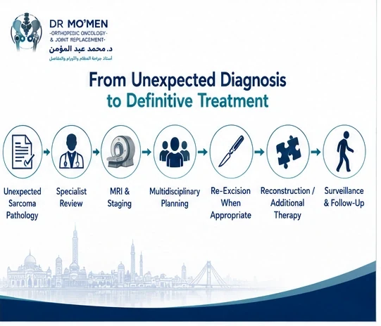 Sarcoma care pathway from unexpected pathology diagnosis through reassessment, planned re-excision, reconstruction and surveillance