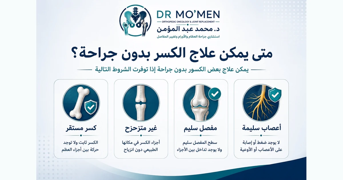 متى يمكن علاج الكسر بدون جراحة في علاج الكسور؟