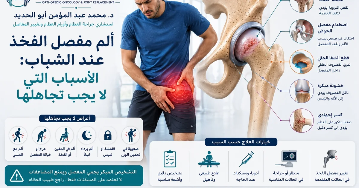 ألم مفصل الفخذ عند الشباب والأسباب التي لا يجب تجاهلها مثل نخر رأس الفخذ واصطدام مفصل الحوض