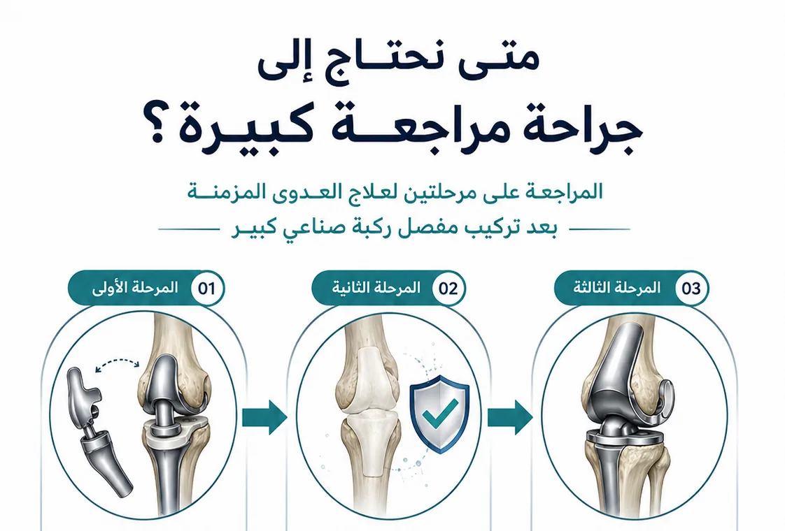 جراحة مراجعة المفصل الصناعي الضخم على مرحلتين لعلاج العدوى المزمنة