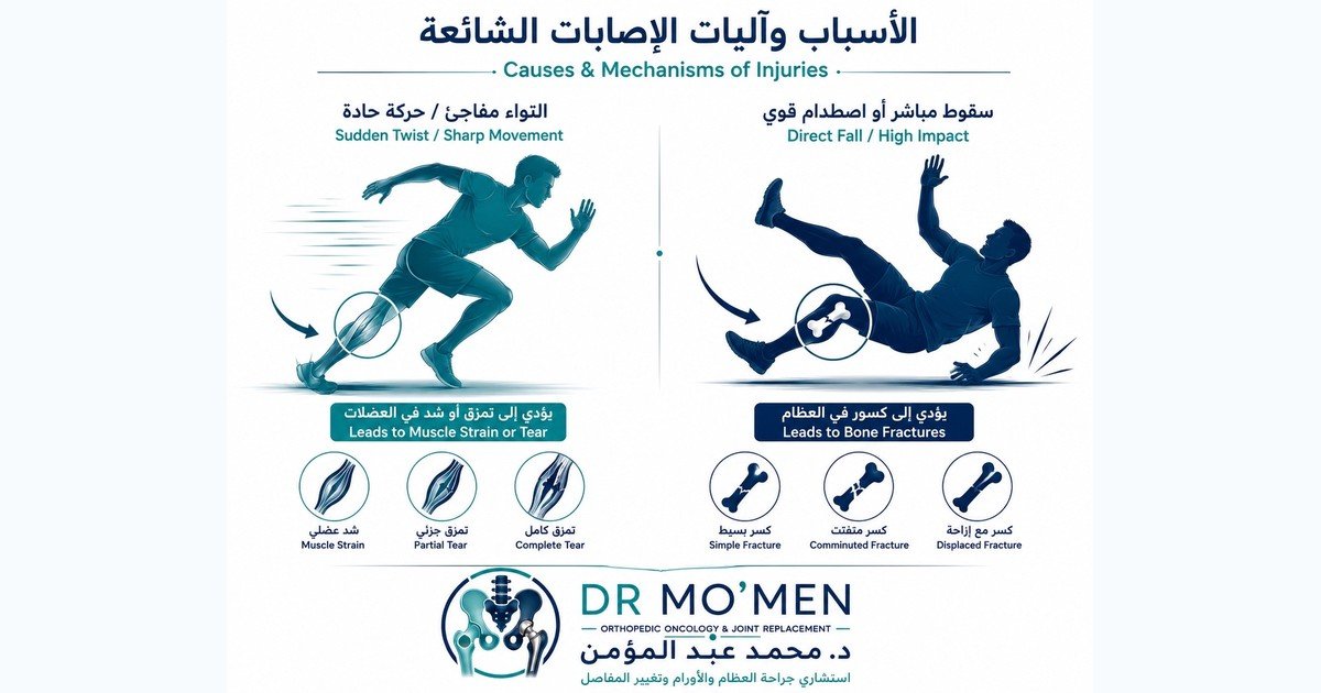 صورة توضيحية من ملف المقال عن أسباب وآليات الإصابات العضلية والكسور.