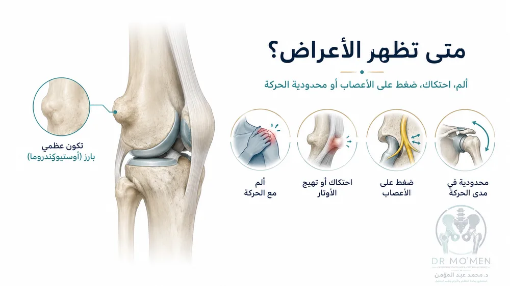أعراض الزائدة العظمية — ألم مع الحركة وضغط على الأعصاب