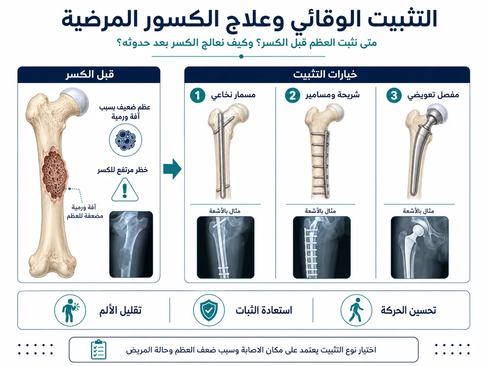 علاج الكسور المرضية بين التثبيت والجراحة وعلاج الورم الأساسي