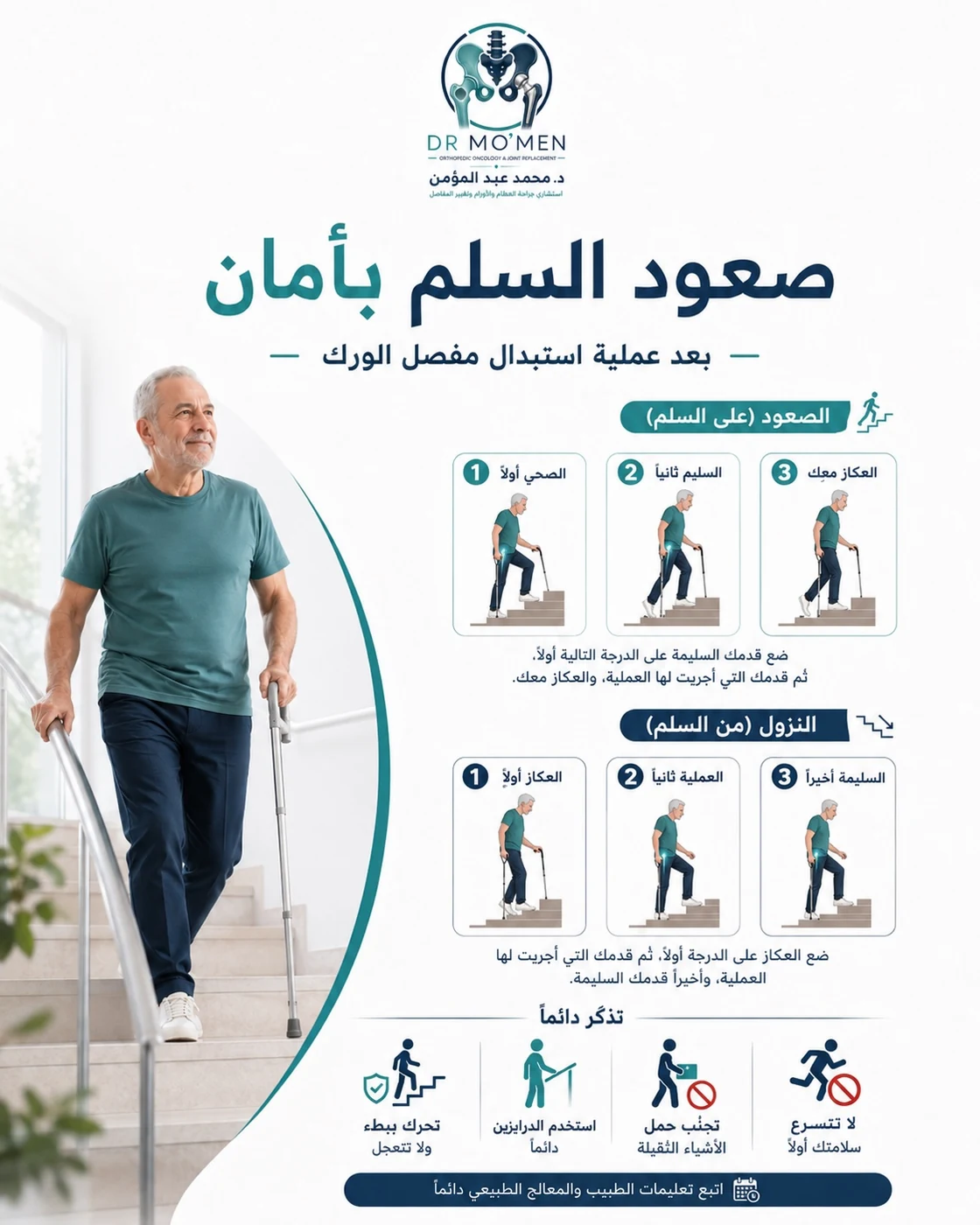 علامات تستدعي إيقاف المشي والتواصل مع الطبيب بعد تغيير مفصل الفخذ